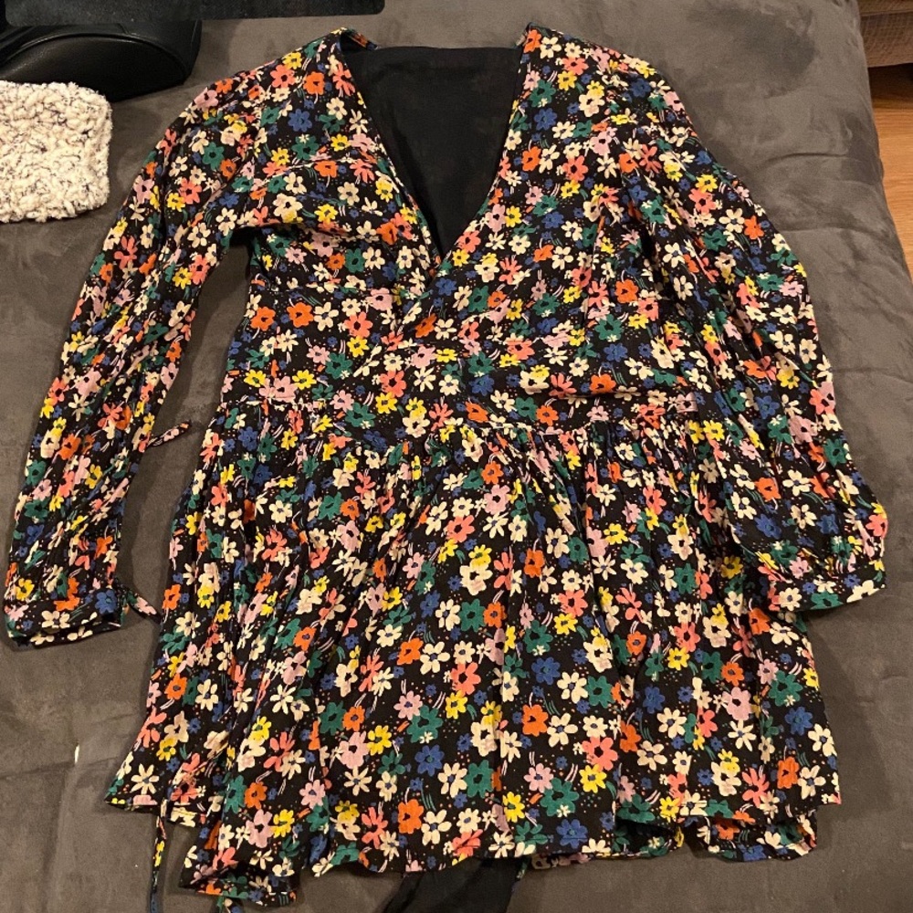 ASOS floral wrap dress, balloon sleeves and padded shoulders, tie waist
